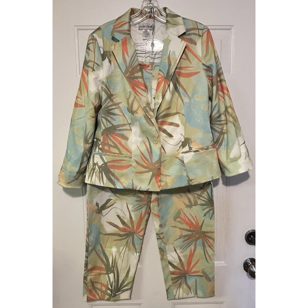 Andre Oliver Womens Tropical Pant Suit Trop Size 10 Blazer Jacket Size 12 Pants‎